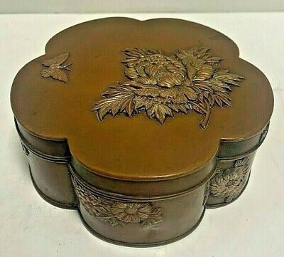 Japanese Mixed Metal Chrysanthemum And Butterfly Decor Box
