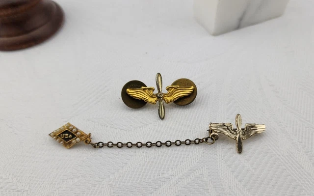 WW2 US ARMY Air Force USAAF USAAC INSIGNIA COLLAR PIN W CORO SWEETHEART ...
