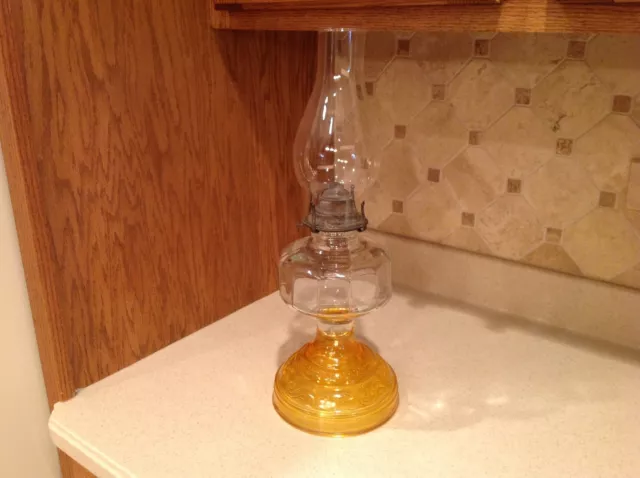 Vintage Antique Kerosene Lamp Pressed Glass Amber Base Plume & Atwood Mfg. Co