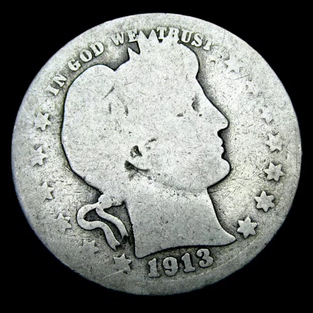 1913 Barber Quarter Dollar Silver --- Nice Coin --- #ZR069
