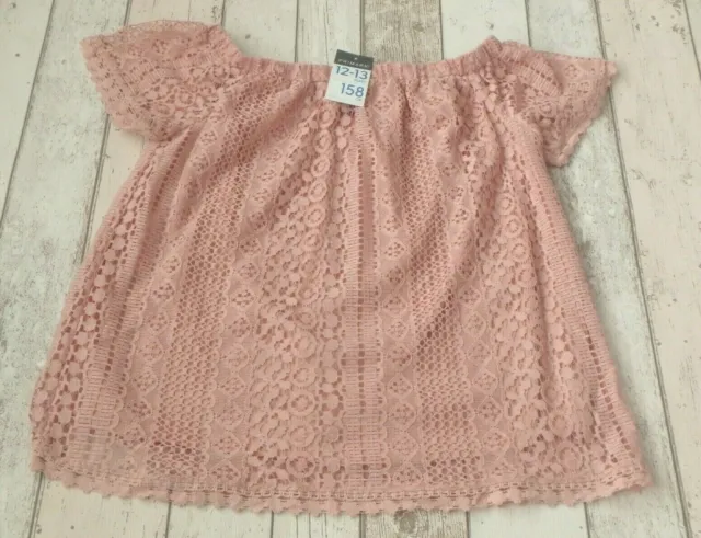 BNWT Pretty Girls Pink Lace Overlay Short Sleeve Top - Primark (12 - 13 years)