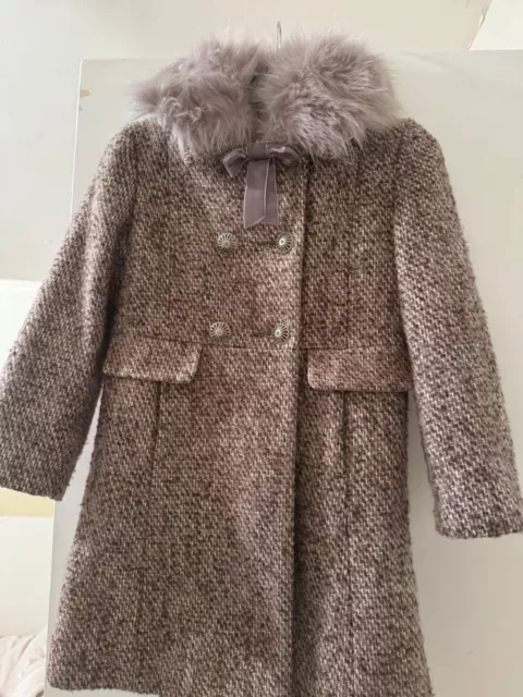 Monsoon Girl’s Coat, Tweed Effect, Faux Fur Collar, Lilac, Age 5-6, RRP £60, sf