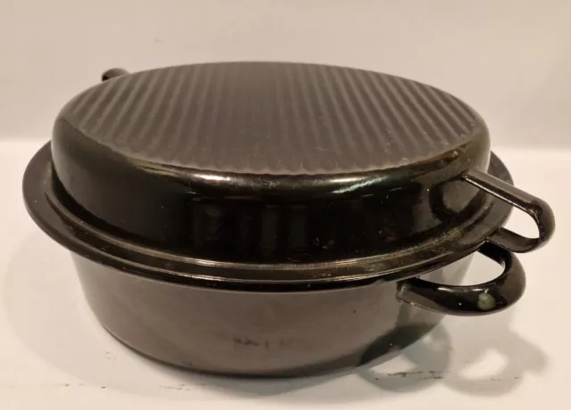B19 Schwer Emaille 34 Topf Bräter Schmortopf Kochtopf Bratentopf Deckel Gartopf