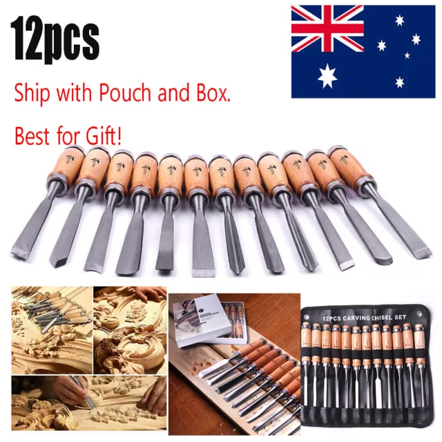 12pc Wood Turning Lathe Chisel Set Woodworking Carving Woodturning Tool & pouch