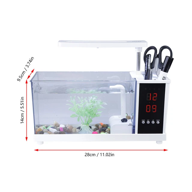 New Multifunctional USB Mini Fish Tank Aquarium With Clock Function LED Light 2