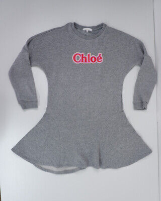 Chloe Girls Jumper Sweatshirt Skater Dress Age 10 Yrs Grey Pink Logo Long Sleeve