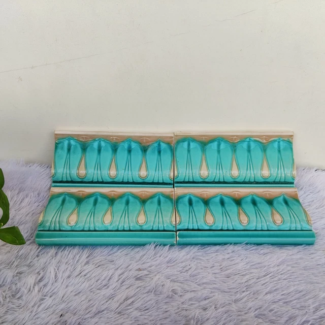 1940s Vintage Architecture Furniture Unused Tile 4 Pcs Dk Tm Majolica Art Japan