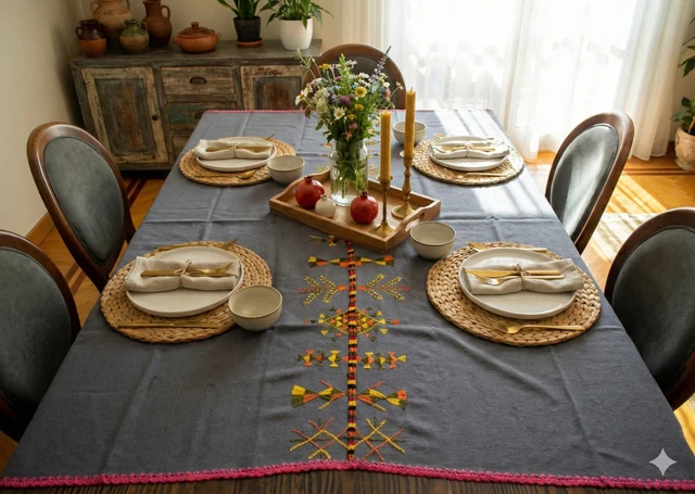 Nappe Blanche Brodée Main Artisanale De Madagascar - Coton 100% Motifs Fleurs | Marque SoaArtShop