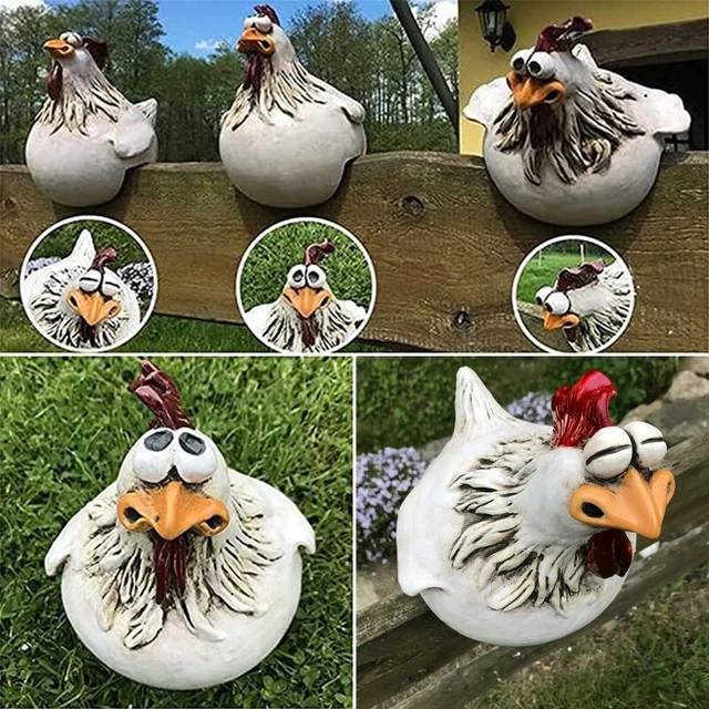 Funny Big-Eyes Hen Sculpture Resin Craft Chicken Sculpture Ornament Fence Statue 3