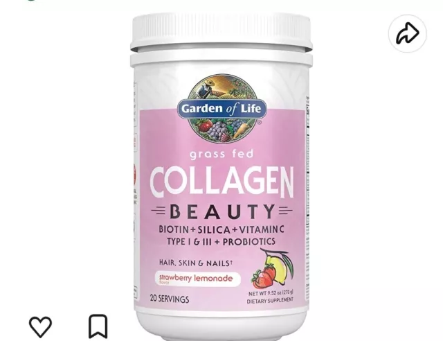 Garden of Life Grass Fed Collagen Beauty Strawberry Lemonade Flavor 9.52 Oz