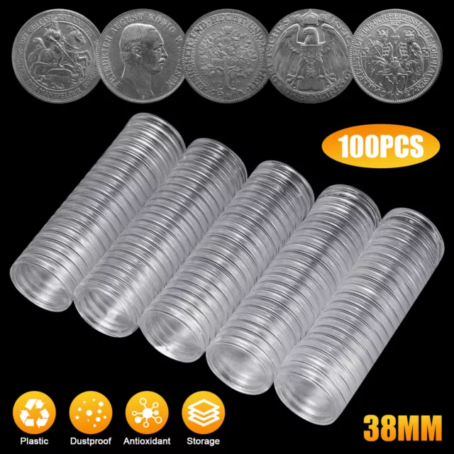 100 PCS 38mm Coin Holder Capsule Storage Case For Morgan Peace Ike Silver Dollar