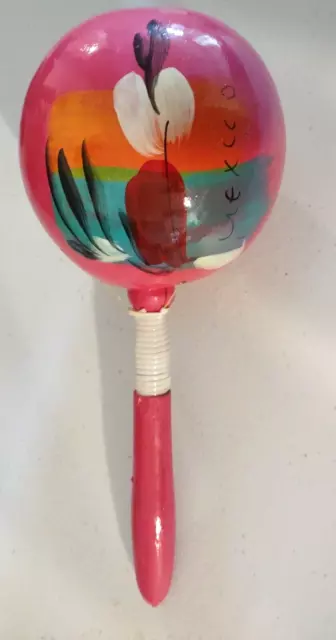 Mexican Maraca Hand Painted Made in Mexico pink Colorful Folk Art