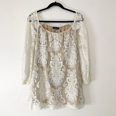 For Love & Lemons San Marcos Precioso Lace Off the Shoulder Shift Dress Size S