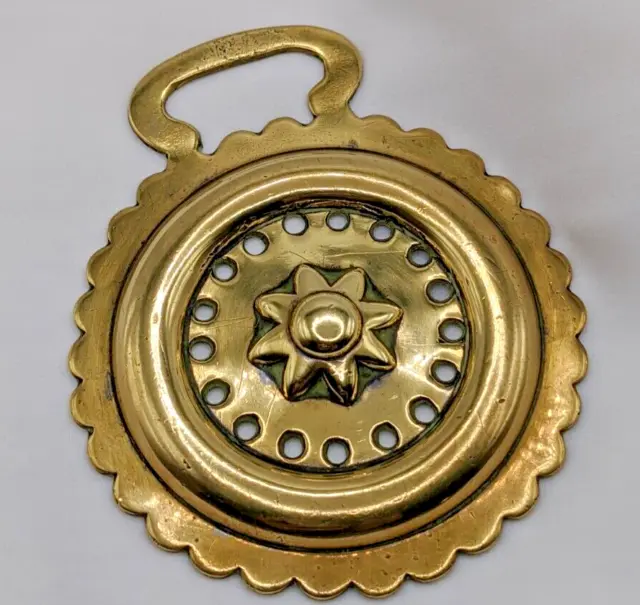 Brass Horse Medallion Antique English Traditional Geo Sun Pierced Show Harness
