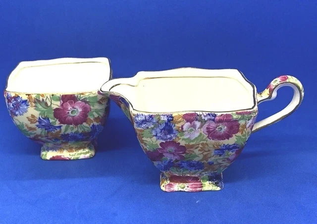 Vintage Royal Winton Grimwades 'ROYALTY' Cream & Open Sugar Bowl Chintz Floral