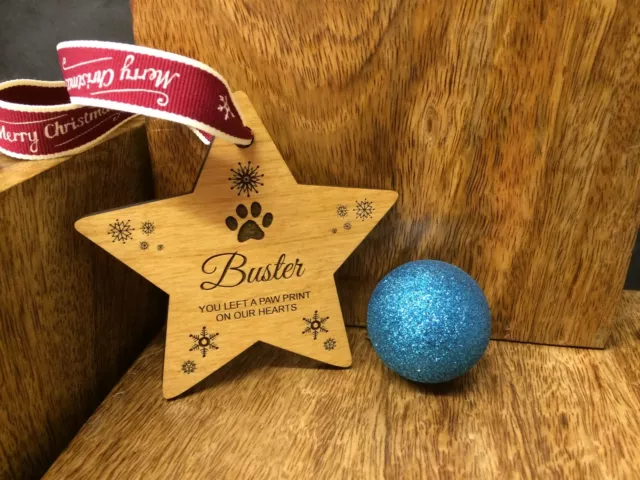 Personalised Pet Memorial Wooden Bauble Christmas Tree Decoration