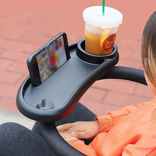 3 in 1 Stroller Cup Holder with Phone Holder and Snack Tray Rigid Frame Non-Slip