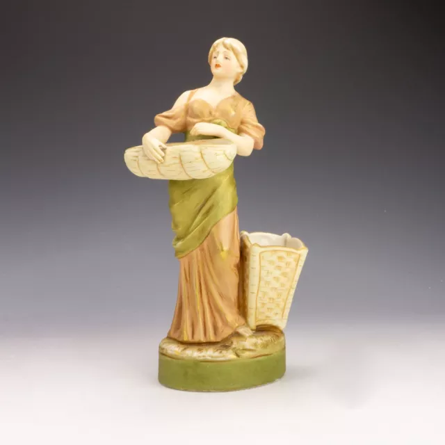 Antique Royal Dux Porcelain - Young Lady & Baskets Figurine - Art Nouveau