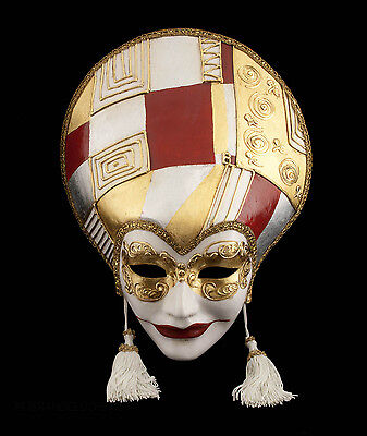 Mask from Venice Volto Liberty Art Deco Red Golden IN Paper Mache 996