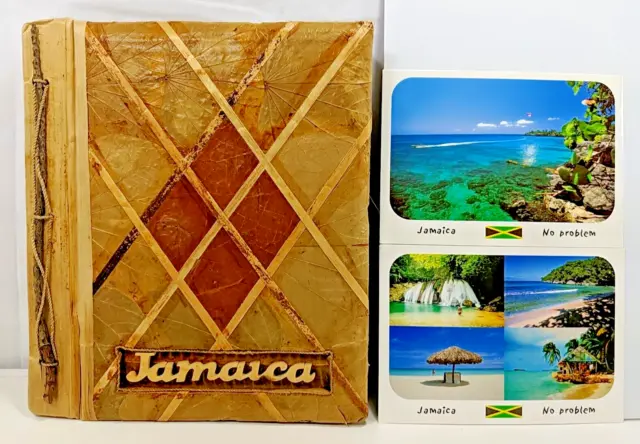 Álbum de fotos hecho a mano de recuerdos de Jamaica de 10"" x 9"" pulgadas + 2 postales