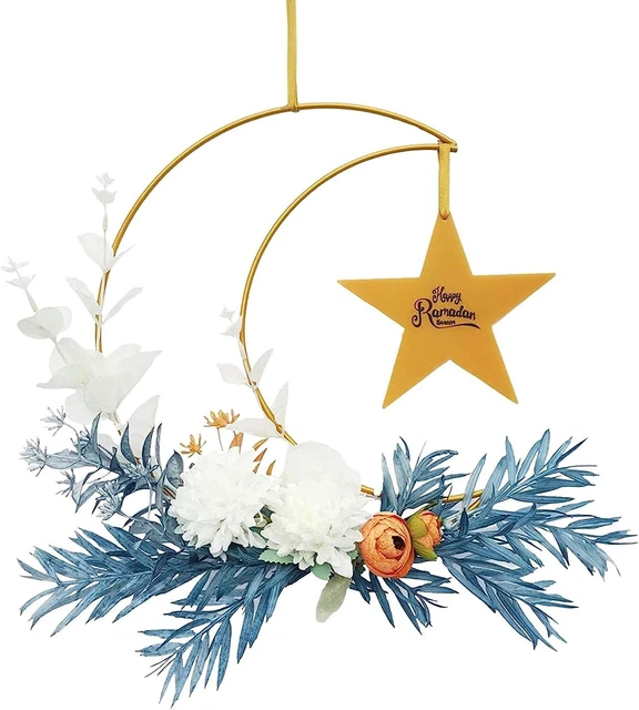 Metal Half Moon Artificial Wreaths with Stars for Ramadan