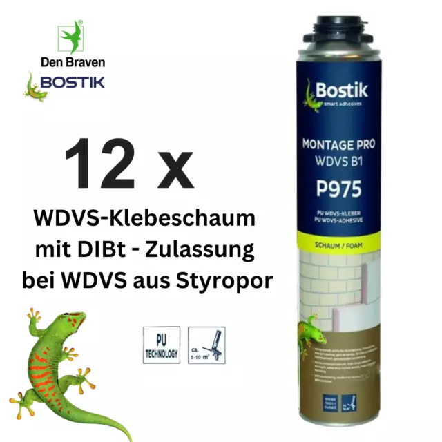 12 x Bostik P975 1K WDVS Klebeschaum á 750 ml, Dämmstoffkleber, Perimeterkleber