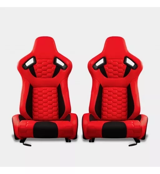 Coppia Sedili sportivi avvolgenti auto in pelle rossa con patch nere N721