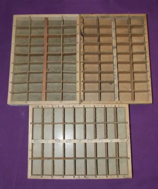 Letterpress Printing 3 x ADANA 36 Division WOODEN & BOARD TYPECASES /TRAYS in GC