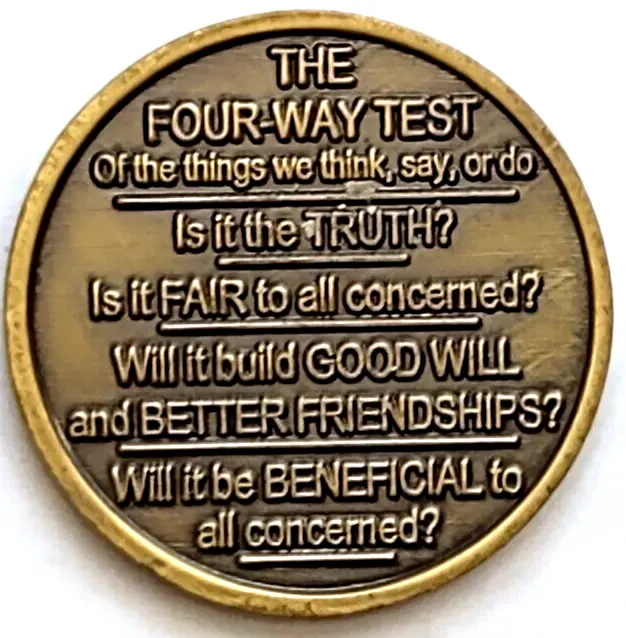 Rotary International The Four Way Test Token Clubs Of Fort Collins CO. Bronze 2