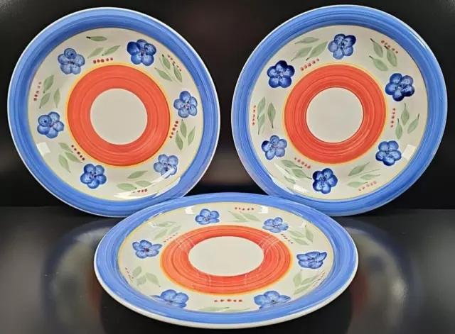 3 Gibson Designs Bellissimo Dinner Plates Set Vintage Blue Floral Band Dish Lot