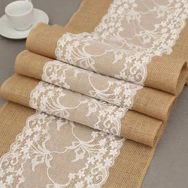 Vintage inspiriert Jute Spitze Tischläufer für rustikales Hochzeitsdekor 30*27