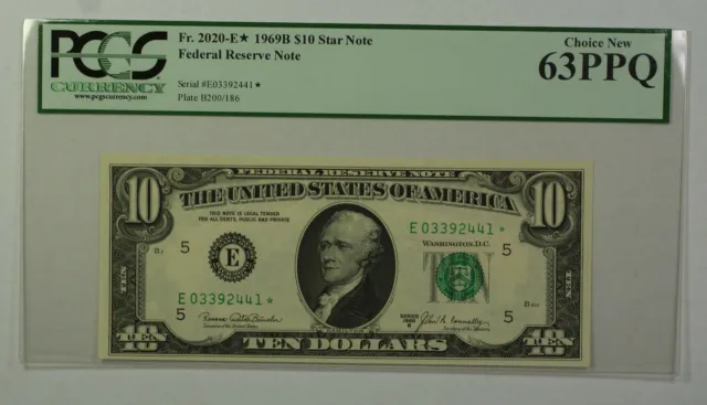 1969B $10 Bill *STAR* Federal Reserve Note FRN PCGS 63PPQ Fr. 2020-E (A)