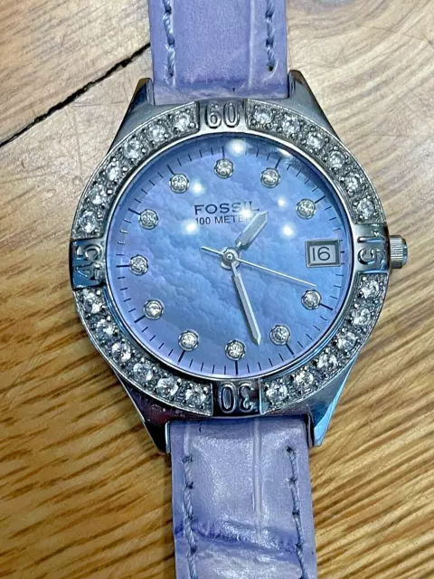 FOSSIL BLUE AM 3499 100 METER Quartz Womens LAVENDER LEATHER