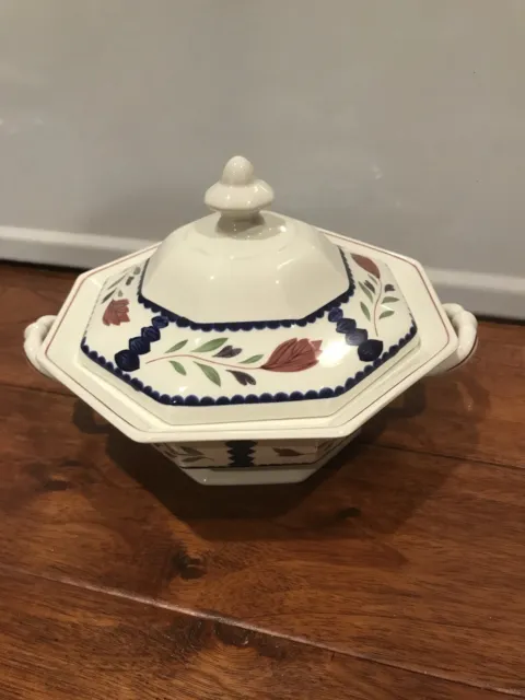 Adams Lancaster Hand Painted Covered Serving Dish Bowl Octagon Shape England