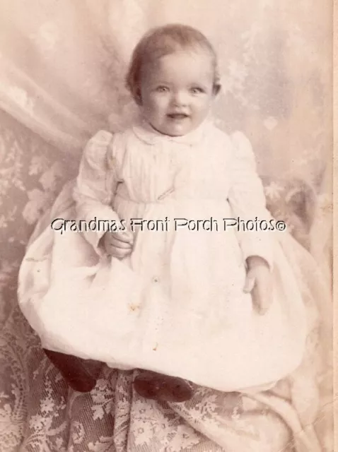 1890's Cabinet Card Photo Happy Little Victorian Baby Girl by Finley & Freeman