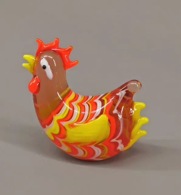 9912142-x Vetro Figura Gallina Pollo Rosso Giallo Glaseinschmelzungen 3x4cm