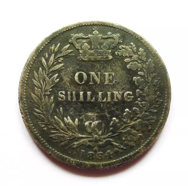 Victoria Shilling 1864 Young Head .925 Silver, Gap Filler Grade, Km#734.3