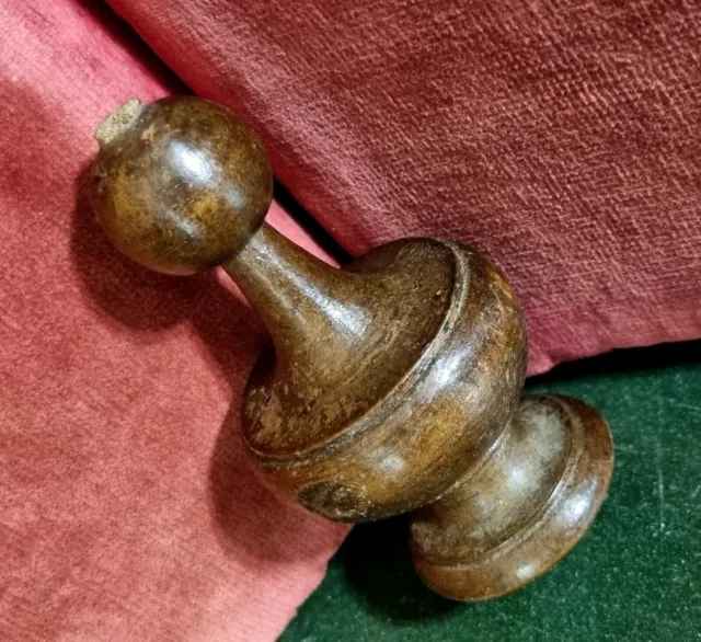 Victorian carved turned wood post finial Antique french architectural salvage 3"