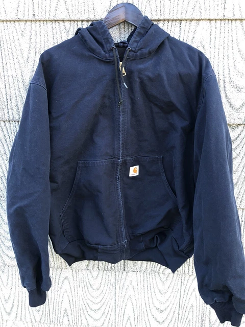 carhartt jacket navy blue zip up size large work jacket