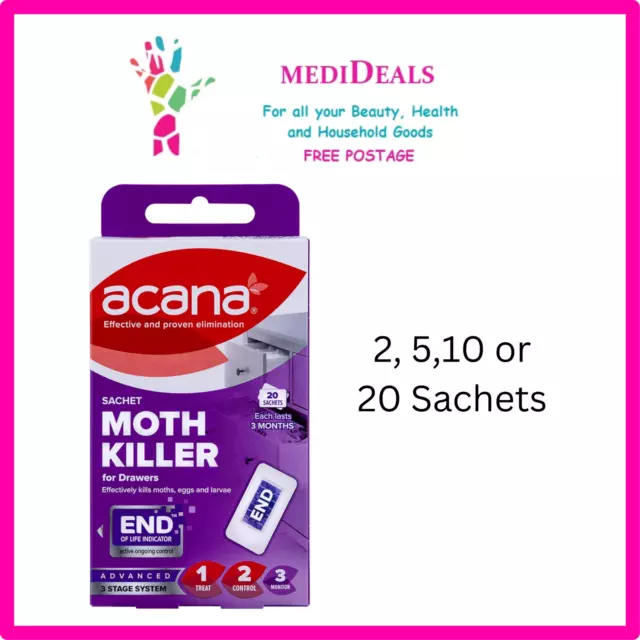 Acana Moth  Killer  Sachets For Drawers  - Lavender ,  2, 5 , 10  Or 20 Sachets