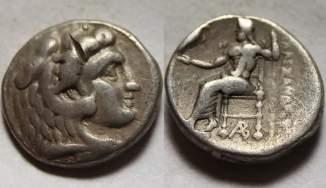 Rare Ancient Greek silver coin Alexander Macedonia 323BC Heracles/Zeus Lampsakos