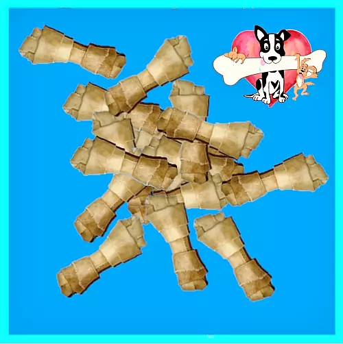 BUFFALO RAWHIDE KNOTS 2" (50 Knots)  TREATS 4 DOGS (Safe Not Bleached)