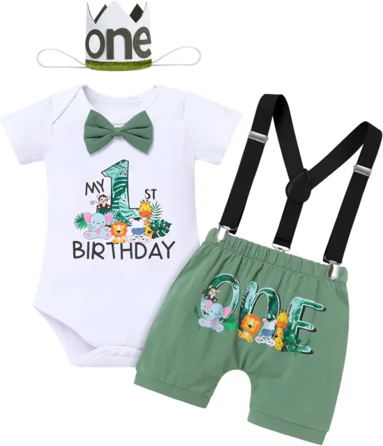 FYMNSI Baby Boy Jungle Safari Theme 1st / 2nd Birthday Cake Smash Outfit Cotton