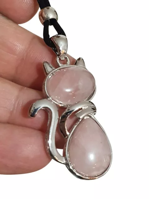 Rose Quartz Cat Necklace Pendant Large Crystal Gemstone Affection Stone Corded