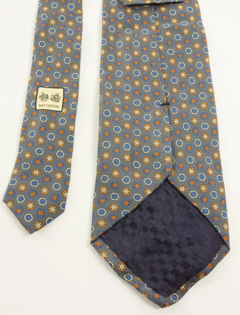 Battistoni Geometric Floral Tile Print Silk Neck Tie Classic Standard Gray Blue 2