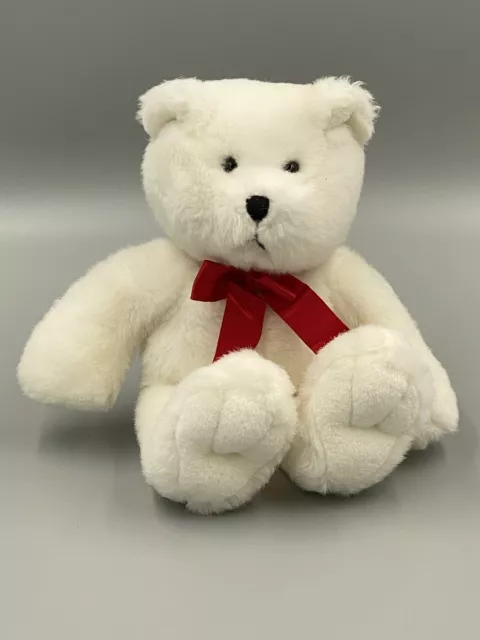 Vtg 1998 Just Friends 15" Stuffed White Teddy Bear Plush W/ Red Bow Chosun