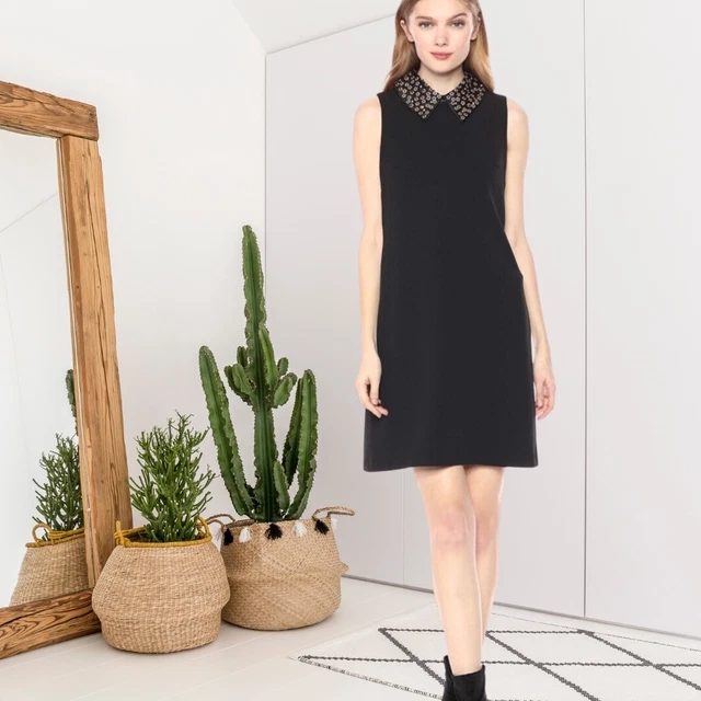 Betsey Johnson Women's 14 Floral Beaded Crystal Peter Pan Collar Dress Black