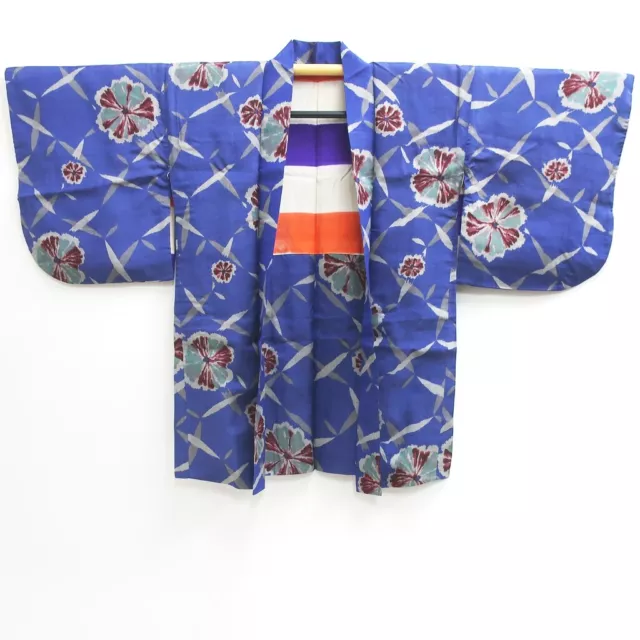9099D3 Silk Vintage Japanese Kimono Haori Jacket Flower Meisen 3