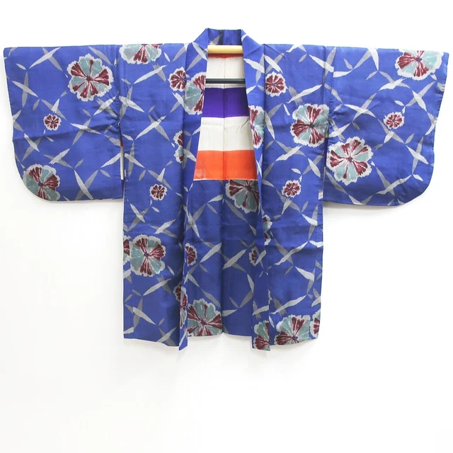9099D3 Silk Vintage Japanese Kimono Haori Jacket Flower Meisen 3
