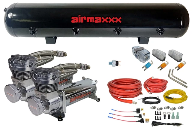 5 gallon 9 port black steel air tank 480 chrome air compressors & wiring kit